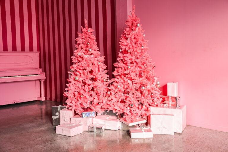Christmas decorations in pink at the daylight photo studio Hill 5 located in DTLA