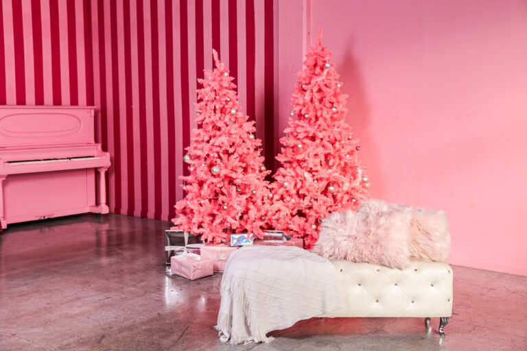 Daylight Photo Studio with Pink Christmas tree decorations, pink walls for rent in Downtown Los Angeles - Hill 5_02