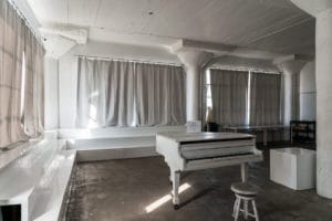 Stage Upgrade: Thermo Curtains in Art 1 ! -Wooden walls, white corner staircase, Update, Studio News, Shoot Location, Rental Studio, Renovation, Photoshop, Photoshoot, photography services, photographer, Photo Studio, Los Angeles, grey thermal curtains, grey curtains, Filming Location, FD photo studio, DTLA, dark wood, corner staircase, blackout stage, !done