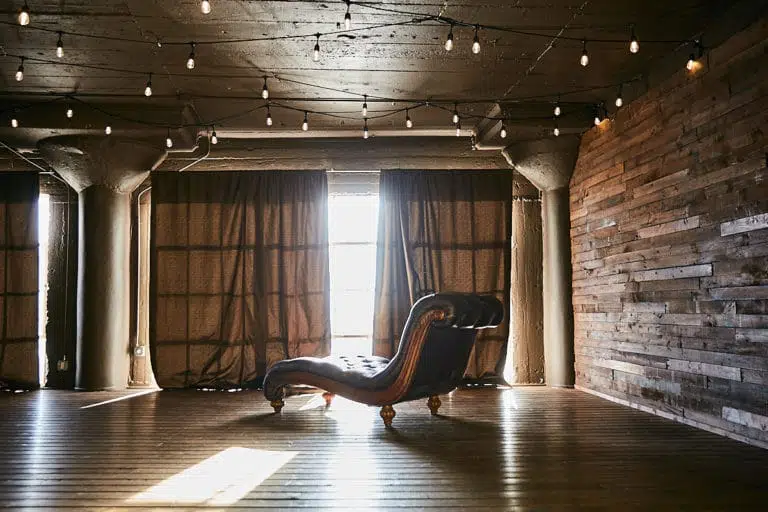 Wood stage with curtains available for photo and video rental in Los Angeles