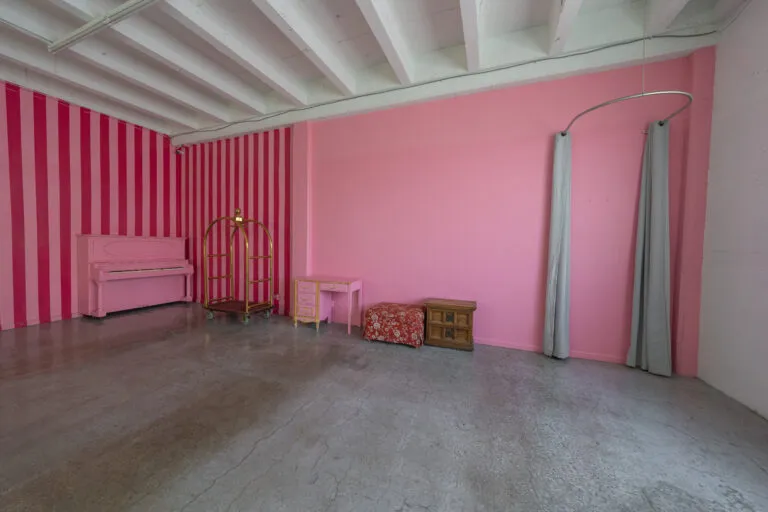 Hill 5 - daylight photo studio with pink and white walls with piano in Los Angeles