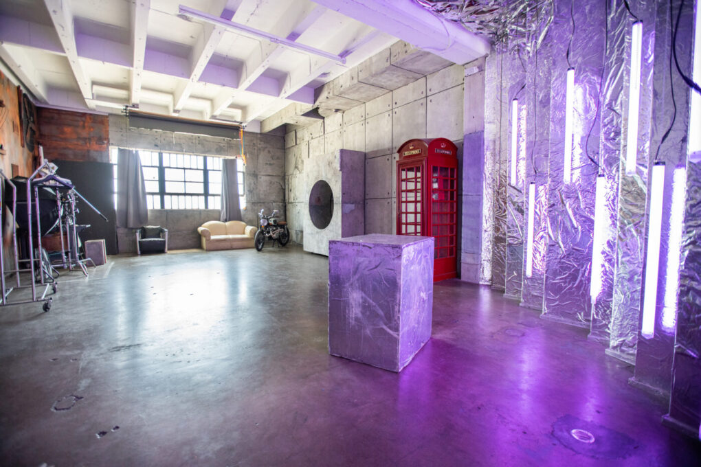 Hill 8 - concrete wall, bike, neon wall photo studio in LA