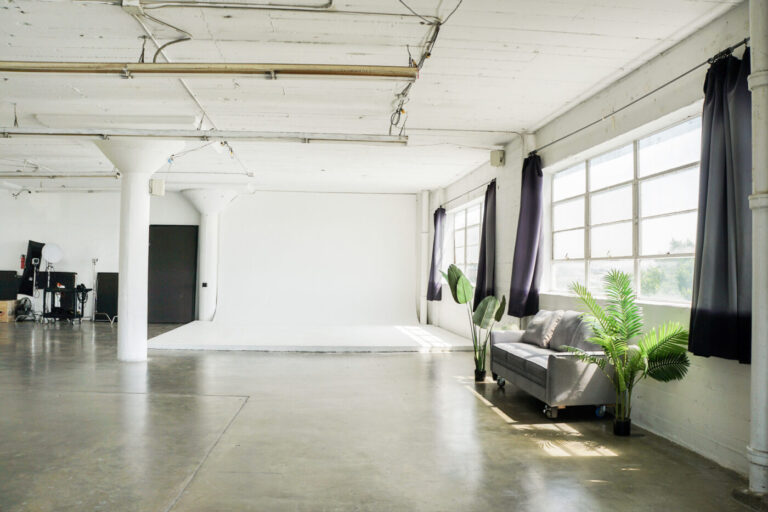 Daylight photo studio with the white cyc wall in Downtown Los Angeles Studio C
