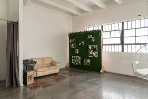 Stage Upgrade: Hill 6 New Cool Props -transparent egg-shaped hanging chai, Studio News, Rental Studio, Renovation, red leather lounge chair, Photo Blog, Los Angeles, LA Rental Studio, Hill Location, Hill 6, grass wall with white flowers, gloss floor, FD photo studio, DTLA, Announcement