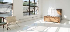 Stage UPGRADE: Glossy White Floor in Hill 1 -Studio News, stage update, Shoot Location, Rental Studio, Renovation, queen wooden bed, Photoshop, Photoshoot, photography services, photographer, Photo Studio, new stage, natural light studio, Los Angeles, Hill Location, glossy white floor, fine-mesh baldachin, Filming Location, FD photo studio, DTLA, ambient light studio, !done