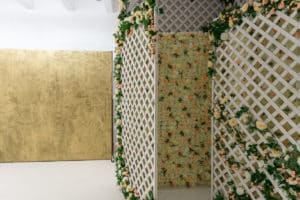 Stage UPGRADE: Rose Wall Corner With Lattice in Hill 1 -Studio News, stage update, Shoot Location, rose wall corner with lattice, Rental Studio, Renovation, queen wooden bed, Photoshop, Photoshoot, photography services, photographer, Photo Studio, new stage, natural light studio, Los Angeles, Hill Location, glossy white floor, fine-mesh baldachin, Filming Location, FD photo studio, DTLA, ambient light studio, 8'x8' metallic silver texture, 8'x8' metallic gold texture, !done