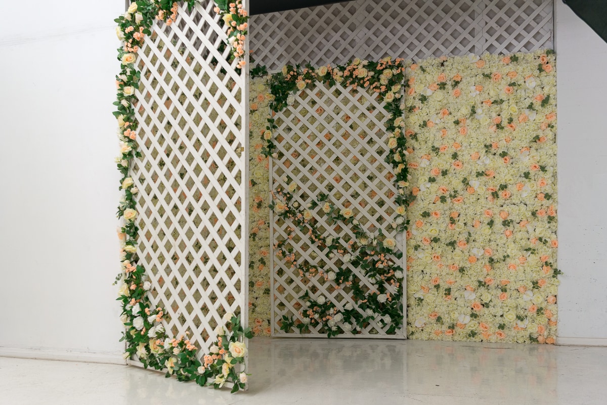 Lattice Rose wall set available for photo and video rental in Los Angeles