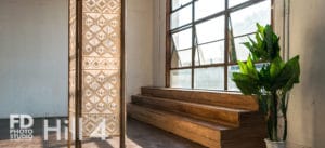 Stage UPGRADE: Hill 4 new floor design in the orange corner! -woven chairs, white stained staircase, Tropical Jungle leaf wall, textured floor, Studio News, stage update, Shoot Location, Rental Studio, Renovation, Photoshop, Photoshoot, photography services, photographer, Photo Studio, new stage, natural light studio, Los Angeles, Hill Location, Hill 4, Filming Location, FD photo studio, DTLA, ambient light studio, !done