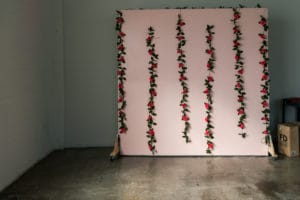 Stage Upgrade: Hill 6 New Garland Wall -transparent egg-shaped hanging chai, Studio News, Rental Studio, Renovation, red leather lounge chair, Photo Blog, Los Angeles, LA Rental Studio, Hill Location, Hill 6, grass wall with white flowers, gloss floor, garland wall, FD photo studio, DTLA, Announcement