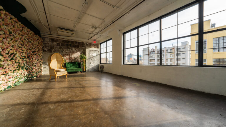 LIC 6 - photo studio with flower wall and exposed block wall in NY LIC 6 - photo studio with flower wall and exposed block wall in NY