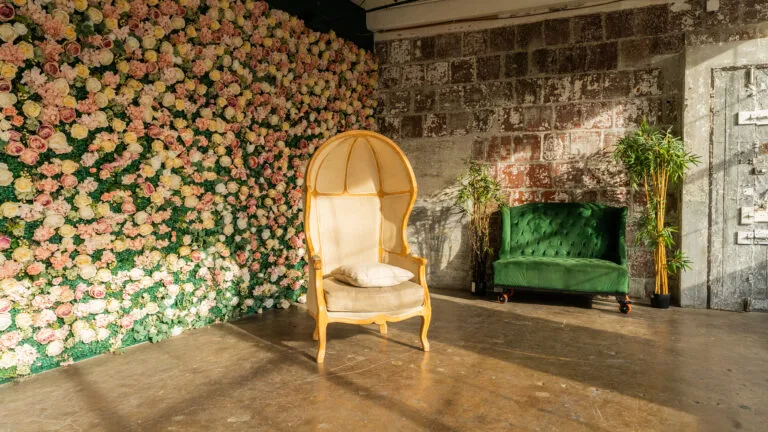 LIC 6 - photo studio with flower wall and exposed block wall in NY