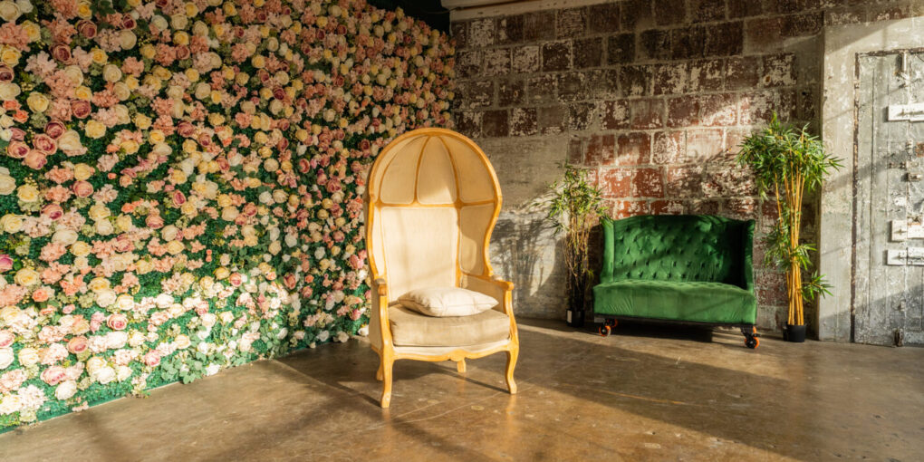 LIC 6 - photo studio with flower wall and exposed block wall in NY