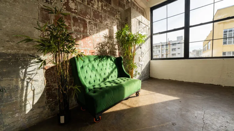 LIC 6 - photo studio with flower wall and exposed block wall in NY