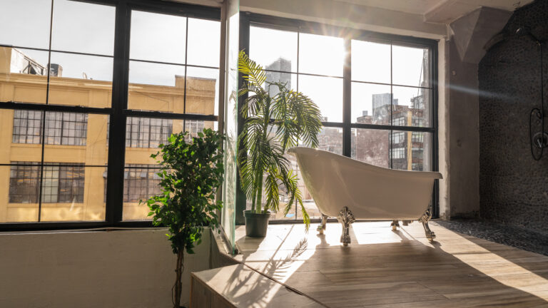 LIC 7 - Loft-like daylight photo studio for rent in near me in New York with Moroccan tile, textured yellow wall