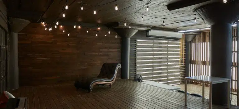 Wood and light stage available for photo and video rental in Los Angeles