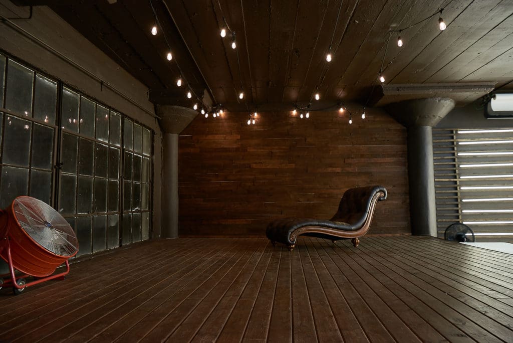 Wood and light stage available for photo and video rental in Los Angeles