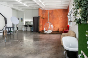 Moroccan Styled Shower Corner in Hill 6. -transparent egg-shaped hanging chai, Studio News, shower, Rental Studio, Renovation, red leather lounge chair, Photo Blog, moroccan tile shower corner, Los Angeles, LA Rental Studio, Hill Location, Hill 6, grass wall with white flowers, gloss floor, garland wall, FD photo studio, DTLA, Announcement