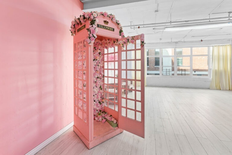 Astoria 3 - daylight photo studio for rent with pink walls and Christmas tree decorations in Astoria, Queens New York_02