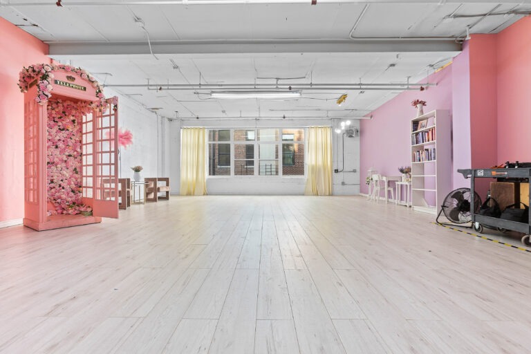 Astoria 3 - daylight photo studio for rent with pink walls and Christmas tree decorations in Astoria, Queens New York_03