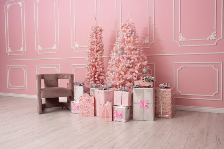 Astoria 3 - daylight photo studio for rent with pink walls and Christmas tree decorations in Astoria, Queens New York_01