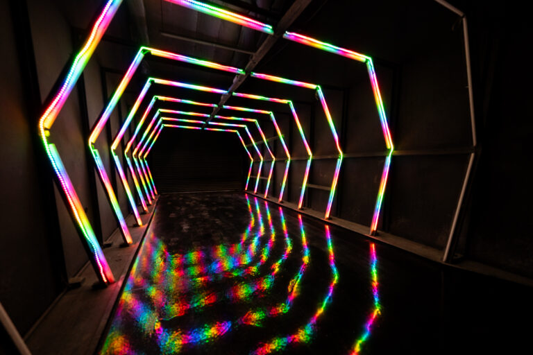 Blackout photo studio with RGB tunnel with drive in gate in Los Angeles_Olympic 2_5