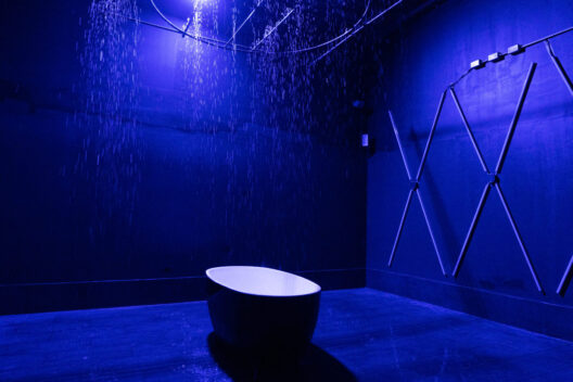 Chi 4 - blackout photo studio with LED lights, 2 ft high rain platform and bath.