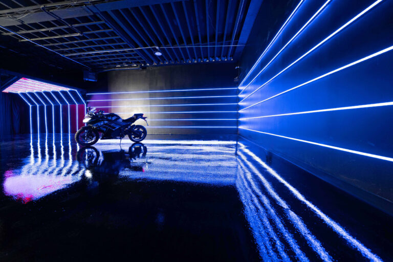 Metro 1 – Blackout Car Photo Studio for Rent in New York with RGB Tunnel, RGB Walls, and Sports Bike Setup - FD Photo Studio Metro 1 – Blackout Car Photo Studio for Rent in New York with RGB Tunnel, RGB Walls, and Sports Bike Setup - FD Photo Studio