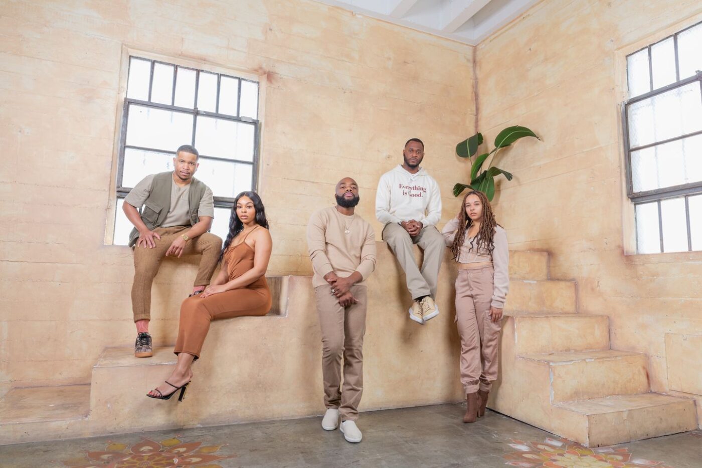 Film Production at the Moroccan Shower Studio -Rental Studio, red leather lounge chair, Photo Blog, moroccan tile shower corner, Los Angeles, LA Rental Studio, Hill6, Hill Location, Hill 6, grass wall with white flowers, gloss floor, garland wall, FD photo studio, DTLA