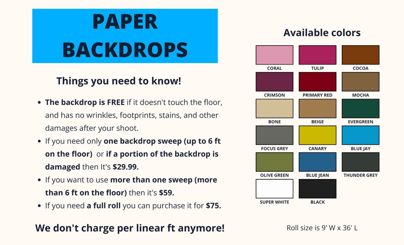 FD Studios Seamless Paper Backdrops - FD Photo Studio for rent FD Studios Seamless Paper Backdrops - FD Photo Studio for rent