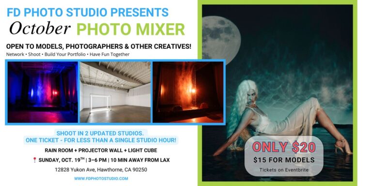 October Photo Mixer: Rain Room and Neon Cube | FD Photo Studio